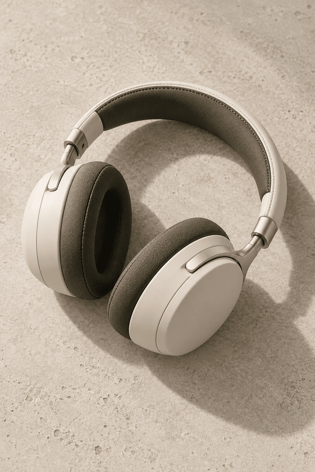 Illustrative ivory headphones shown in full on stone